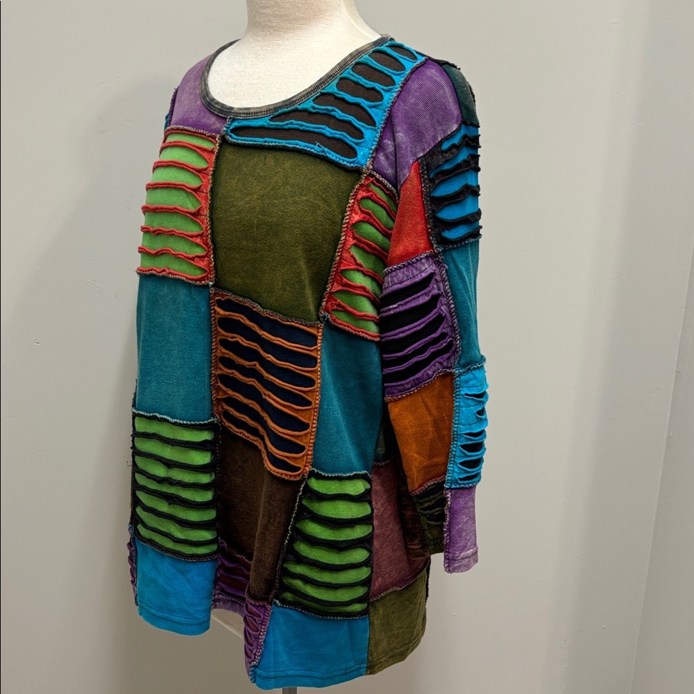 Vtg Rising International Patchwork Texture Shirt … - image 6